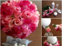 Topiario elegante hecho de flores artificiales: elegante decoración de bricolaje Topiario hecho de rosas decorativas